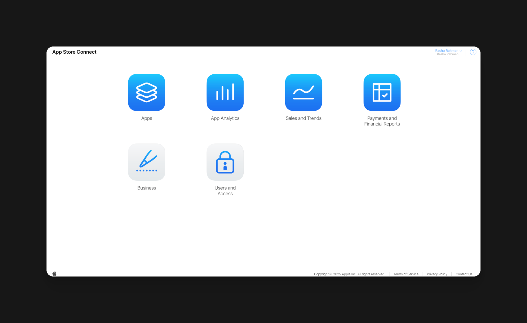App Store Connect after enrollment