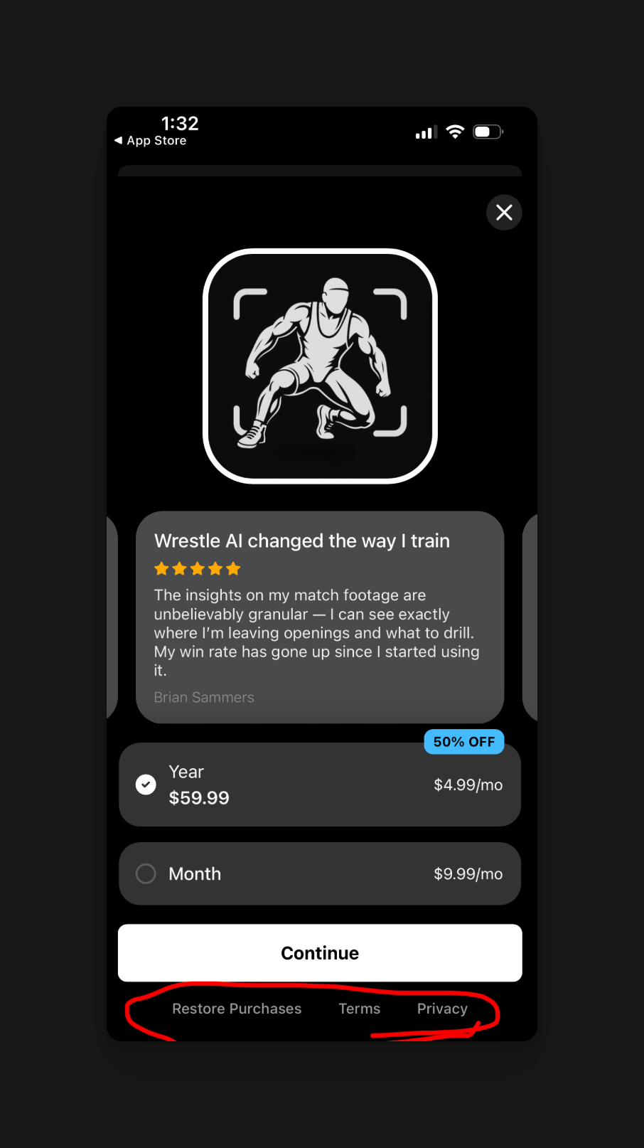 App Store listing metadata with policy and support links