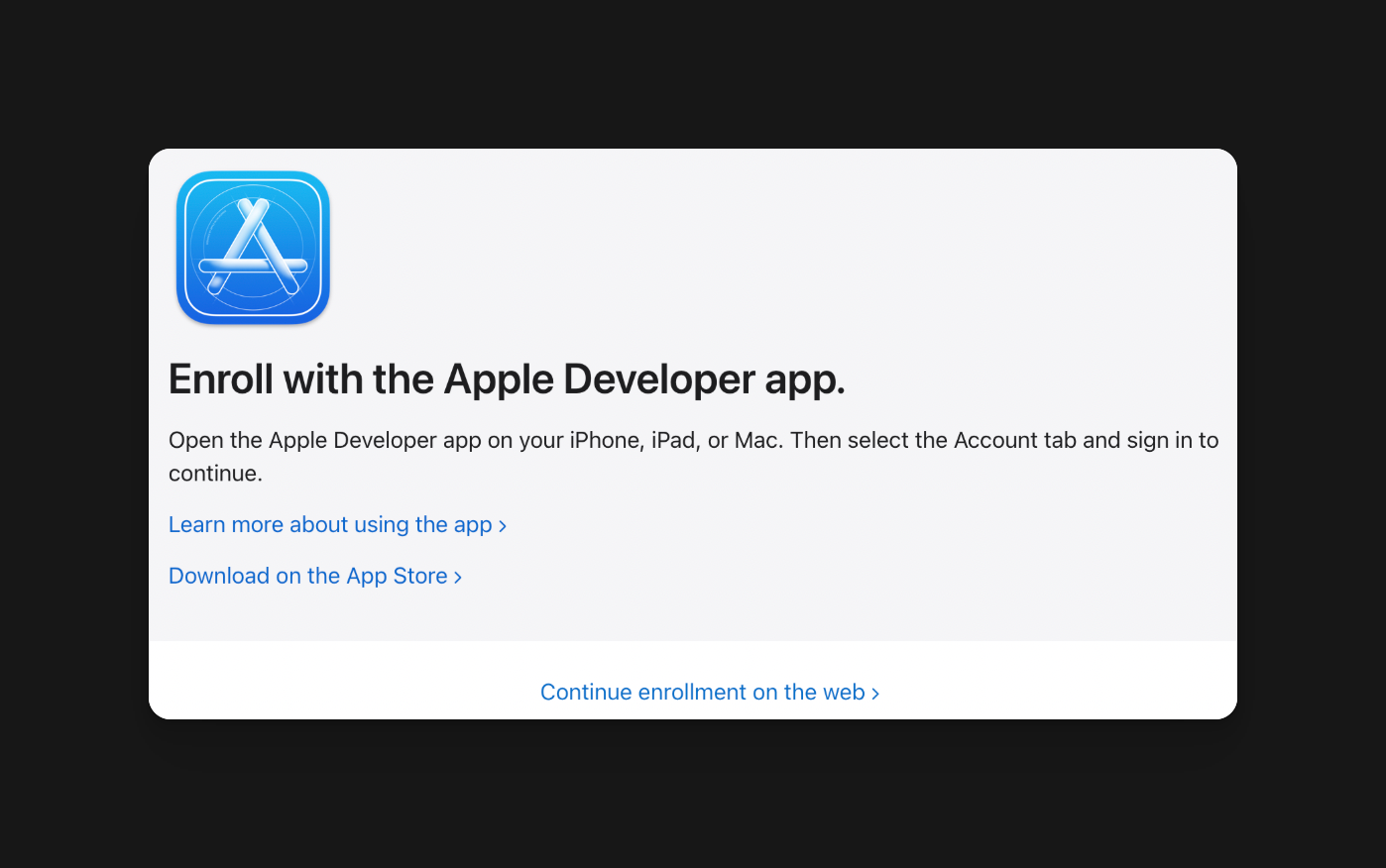 Continue Apple enrollment on the web
