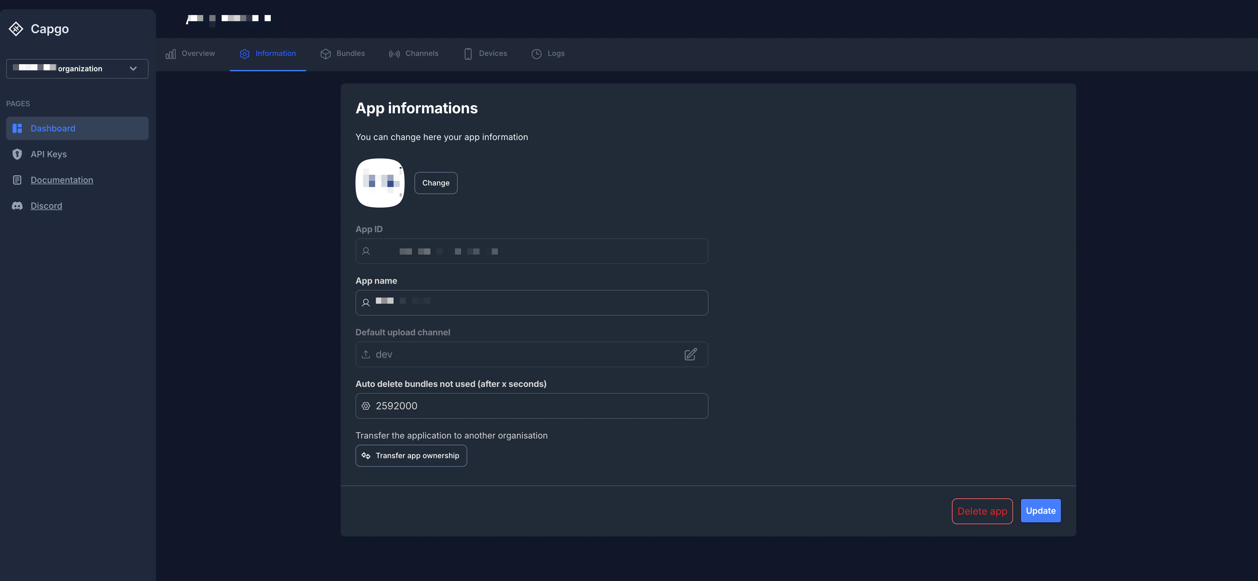App Information Page