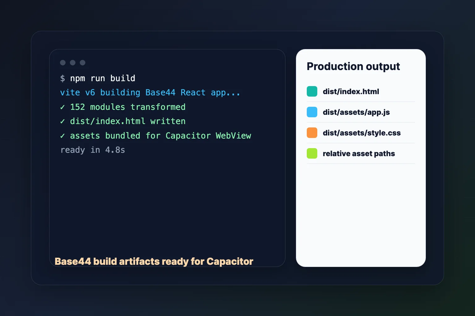 Web app build output ready to become a mobile app