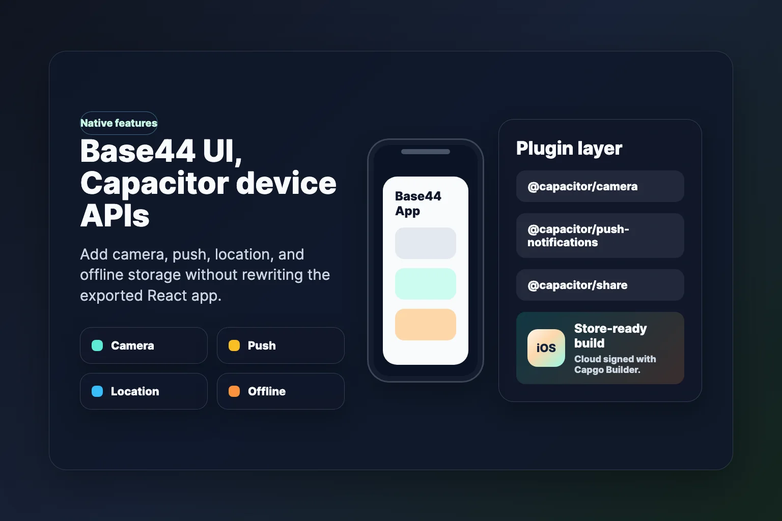 Native features added to a Base44 Capacitor app
