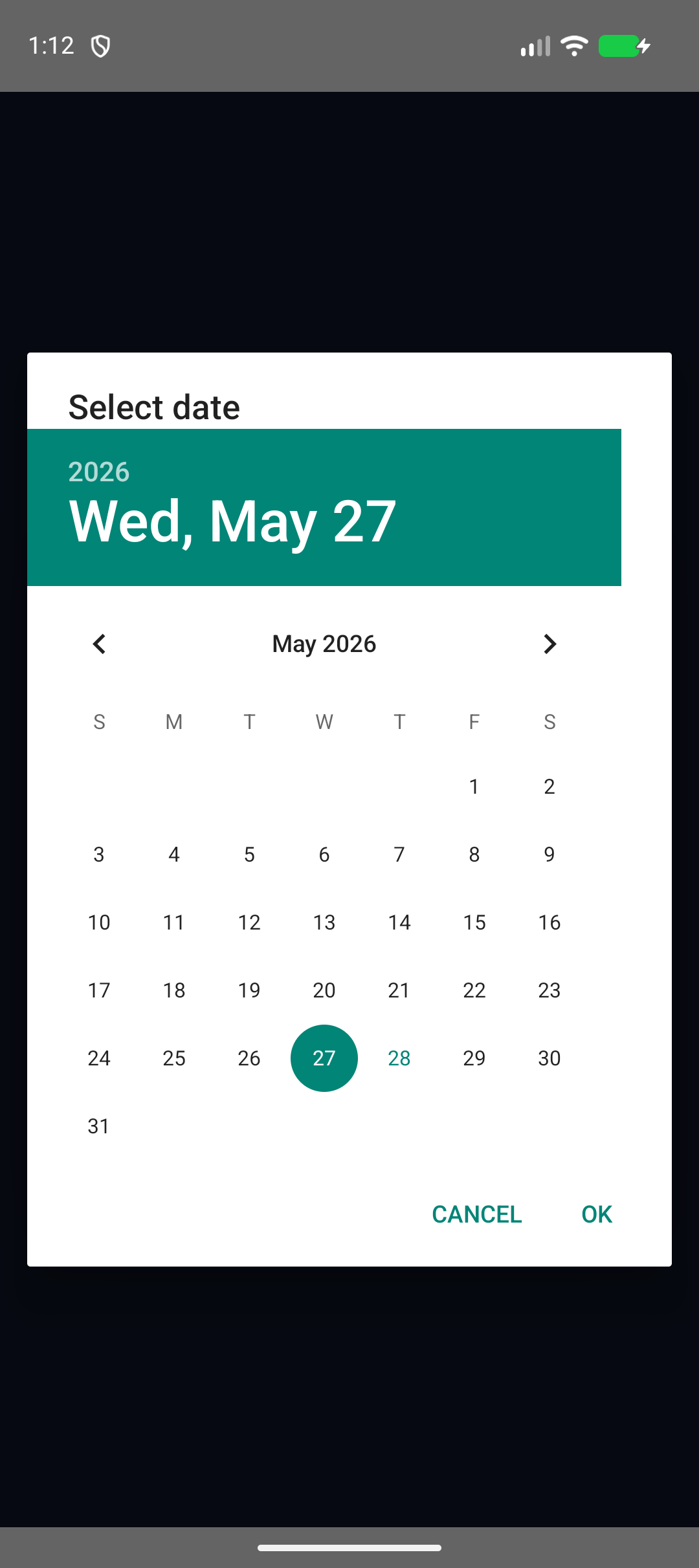 Android screenshot of @capgo/capacitor-date-picker showing the native date picker