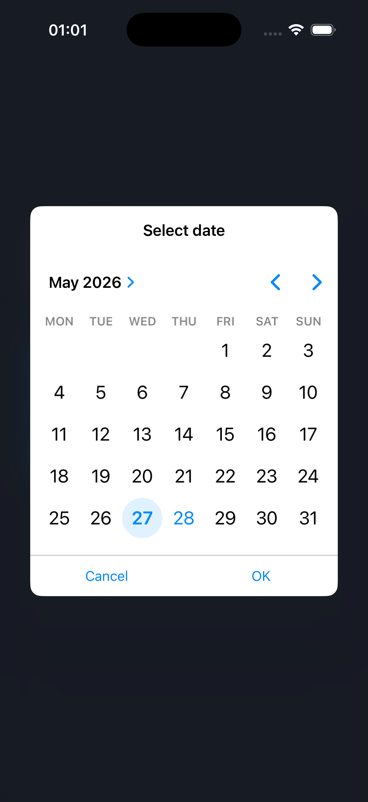 iOS screenshot of @capgo/capacitor-date-picker showing the native date picker