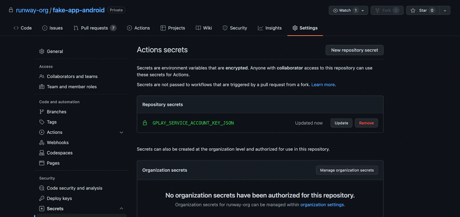 New secret added successfully in GitHub