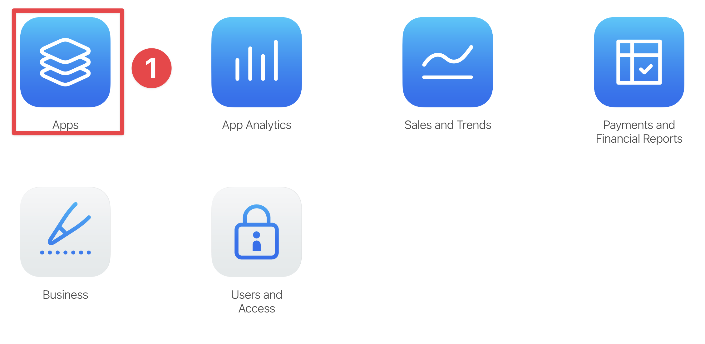 App Store Connect apps button