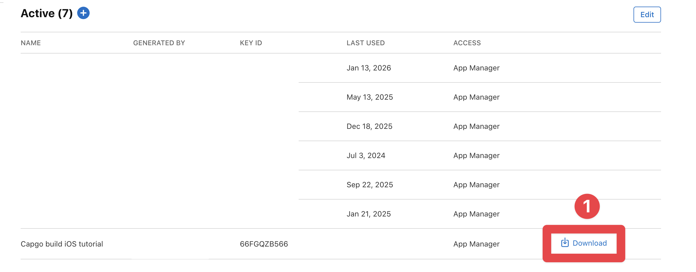 App Store Connect download key