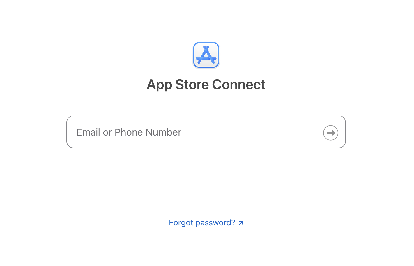 App Store Connect login page