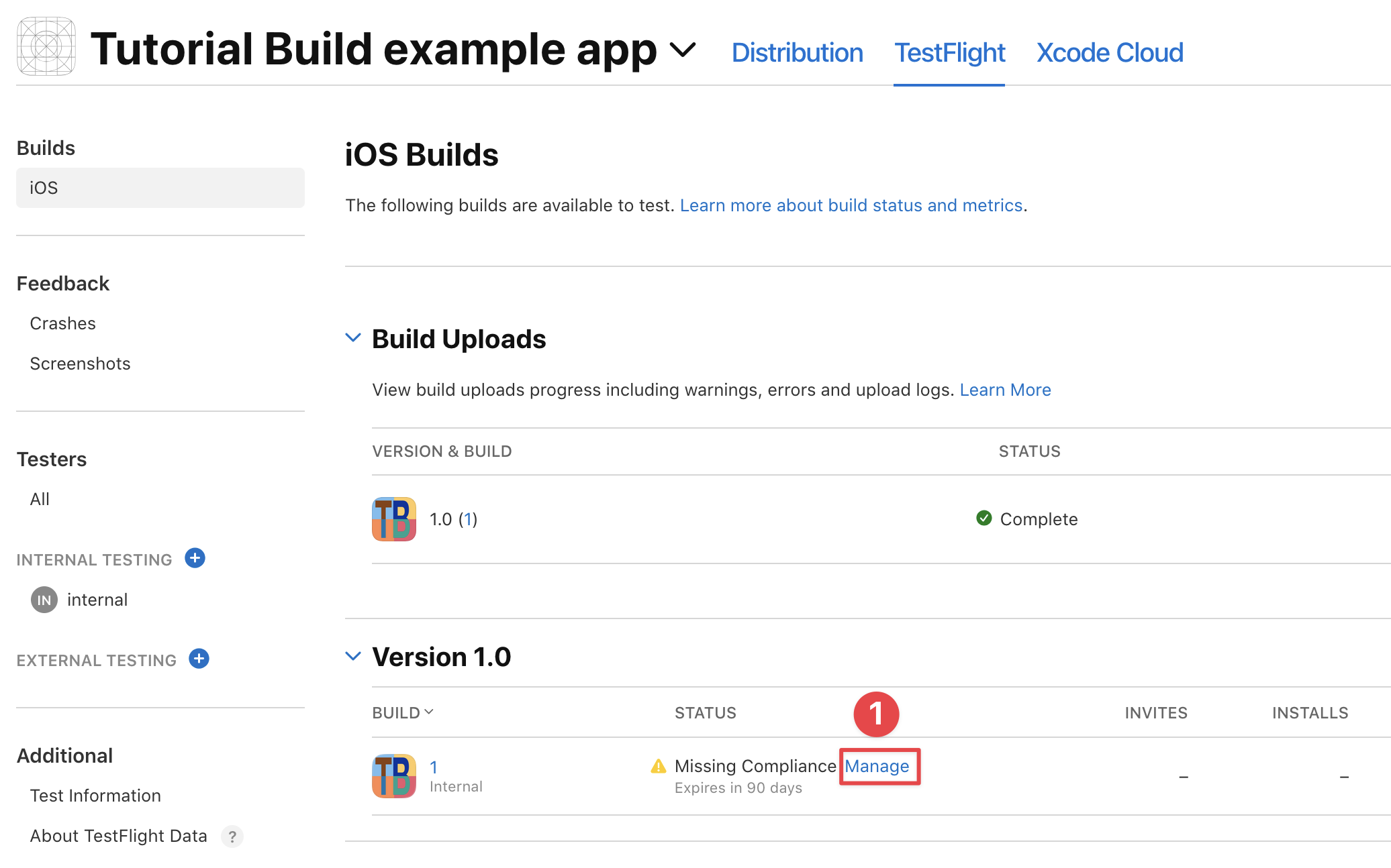 App Store Connect manage build