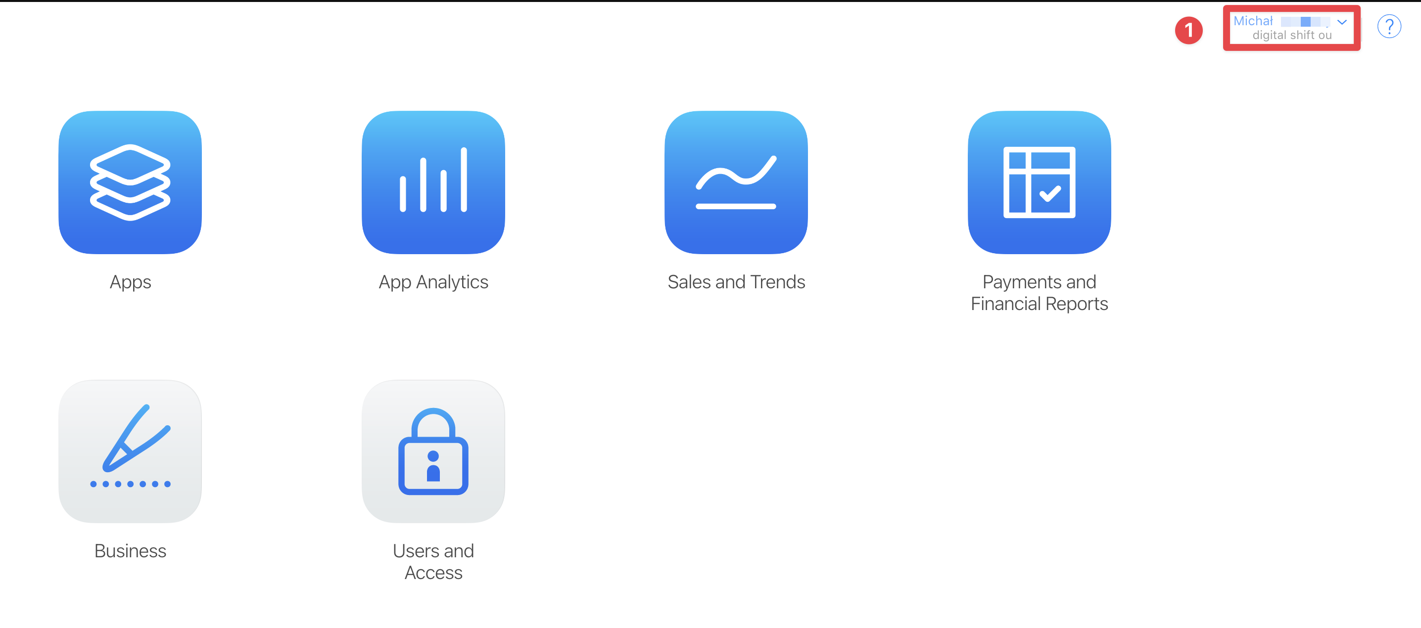 App Store Connect team selection