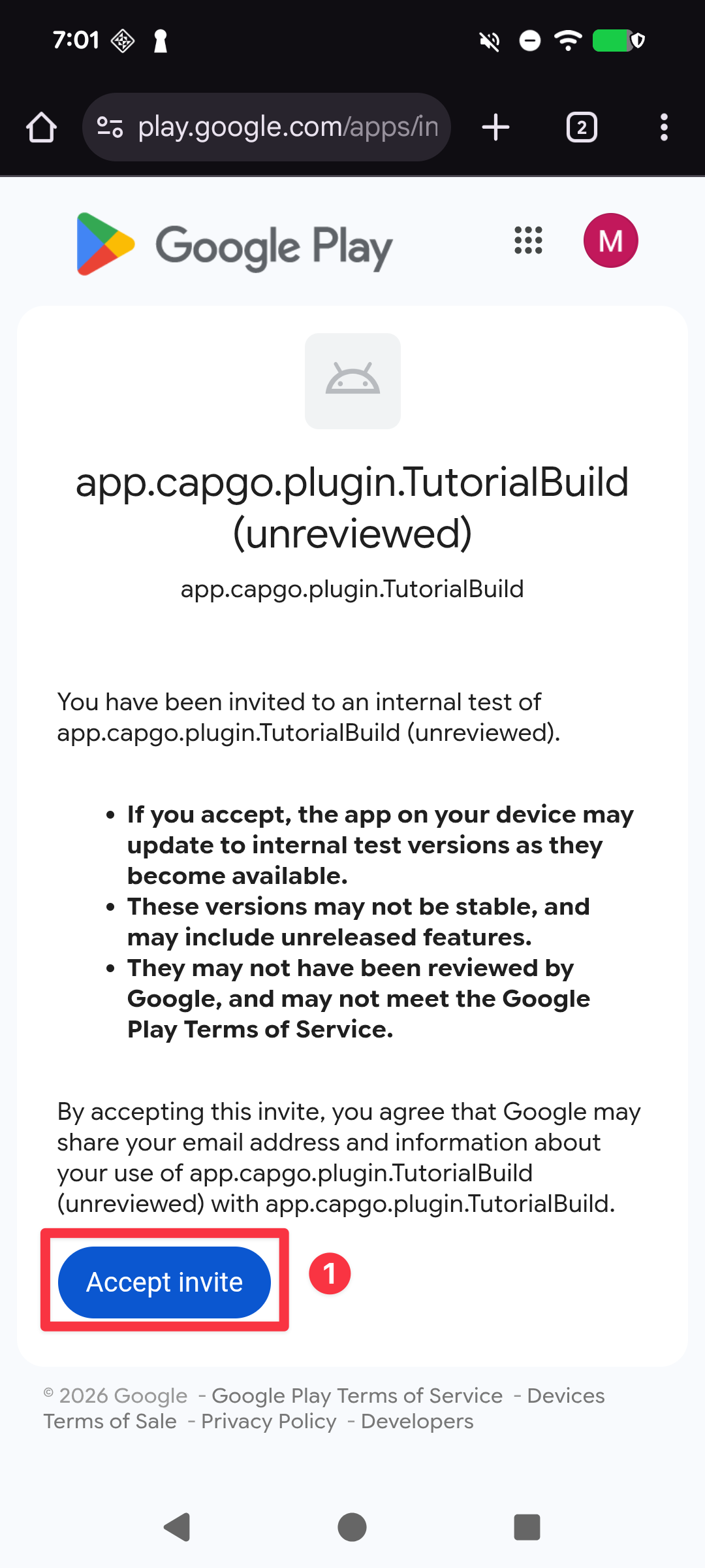 Google Play Console accept invitation