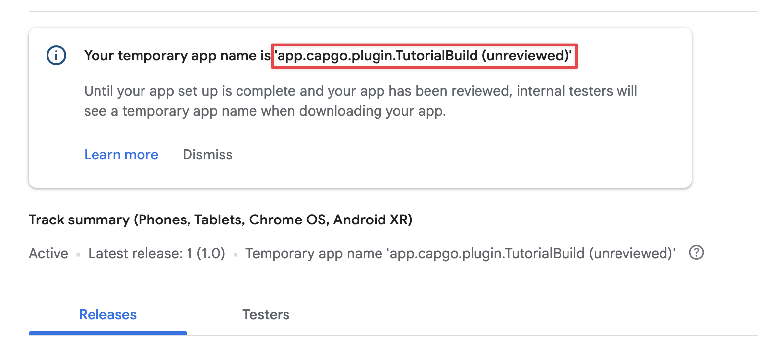 Google Play Console get your temporary app name