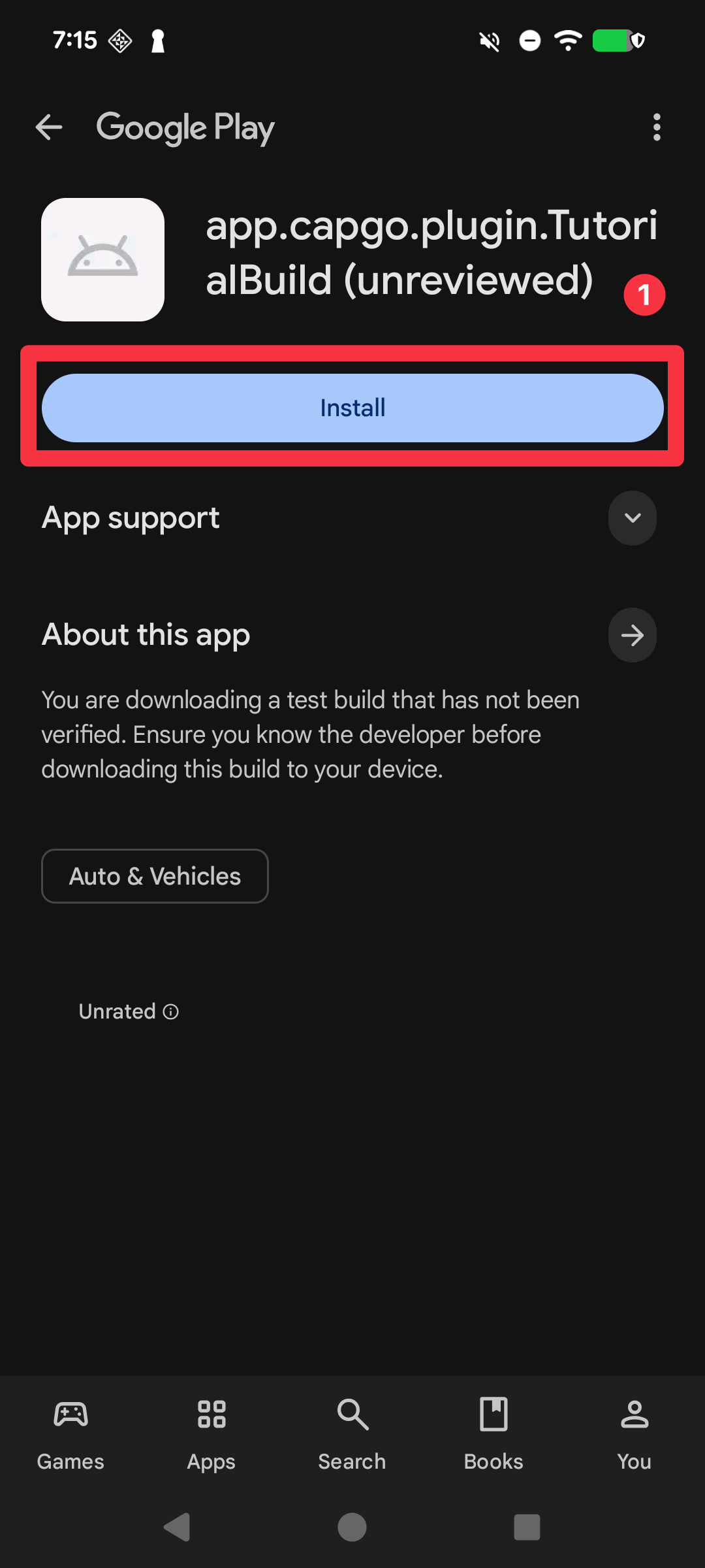 Google Play Console install app