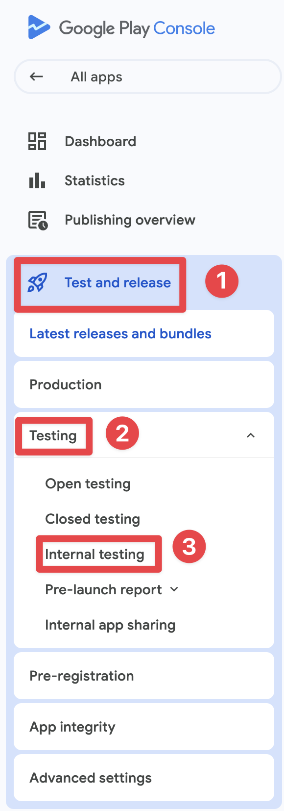 Google Play Console internal testing