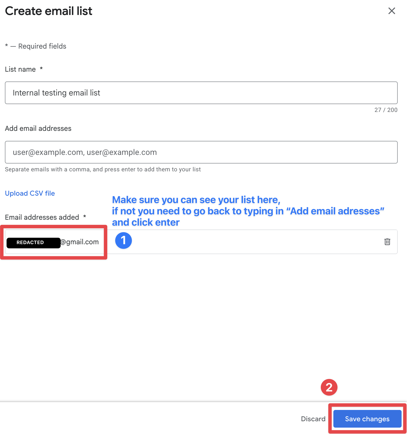 Google Play Console press enter and click on save
