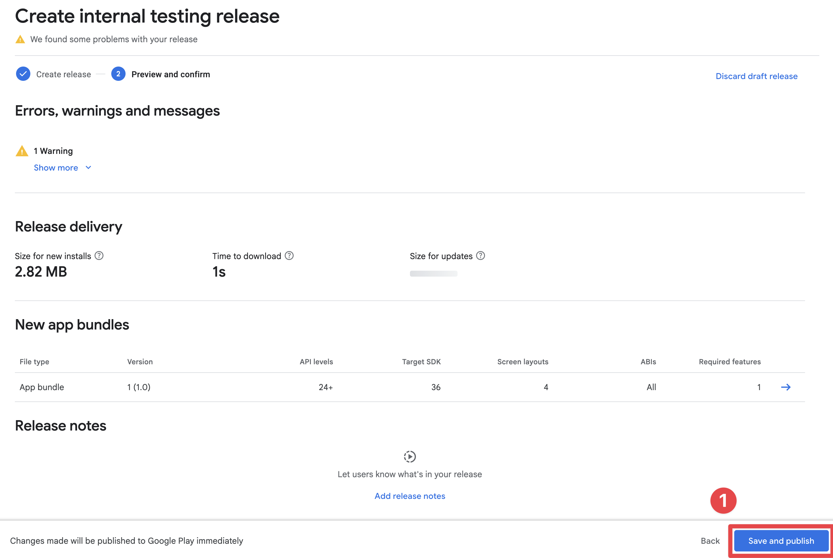 Google Play Console save and publish