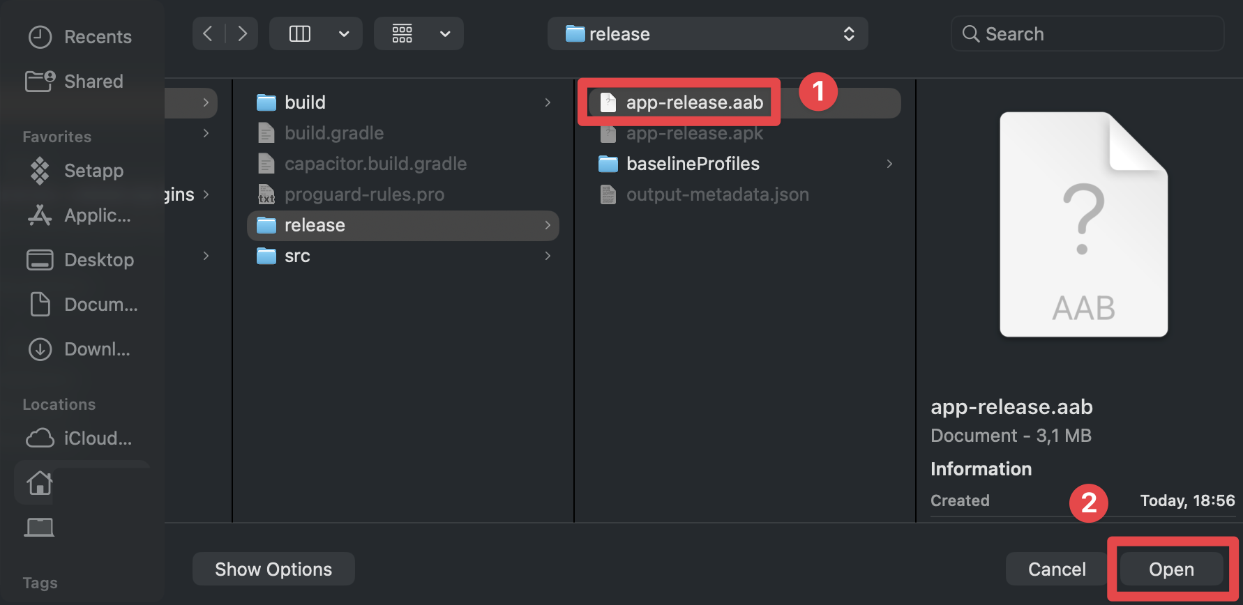Google Play Console select AAB (or APK) file