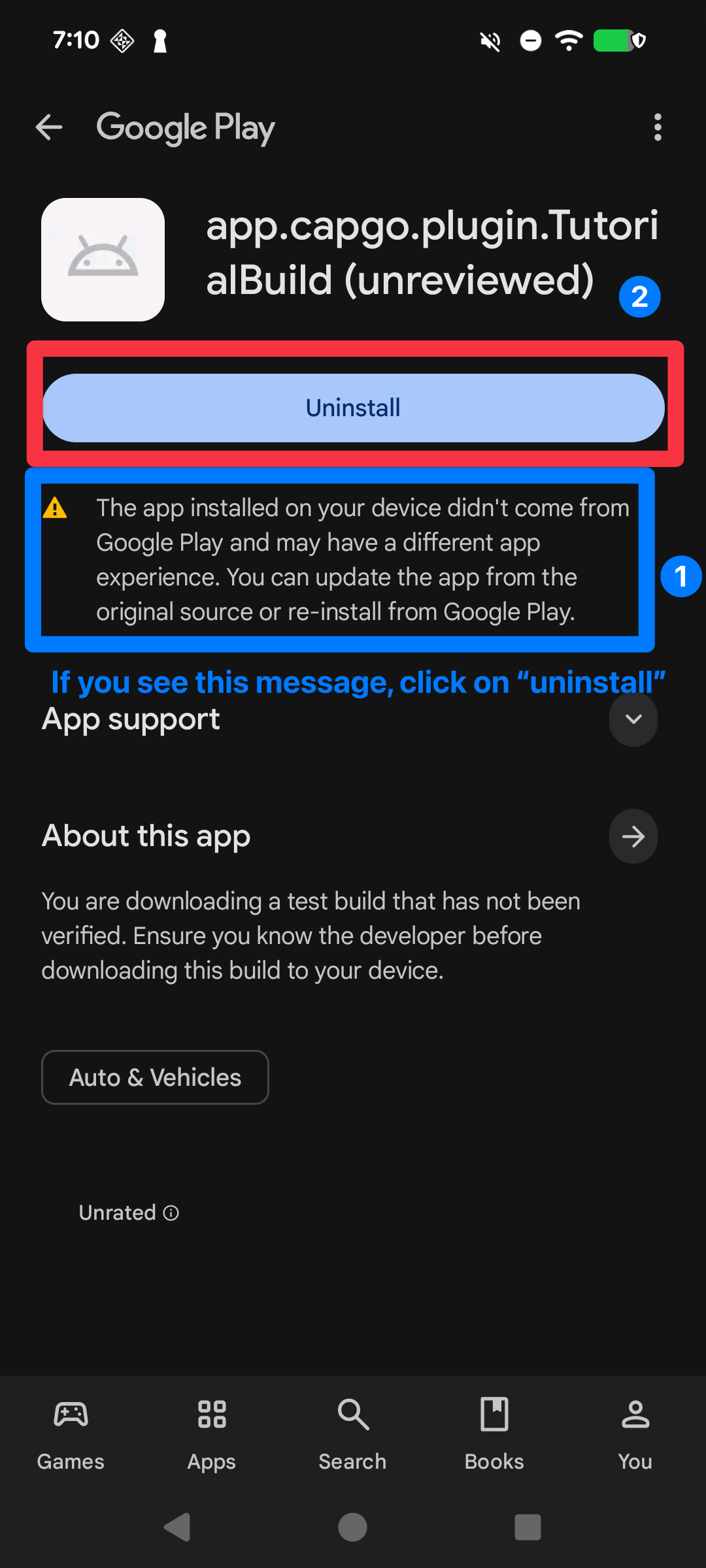 Google Play Console uninstall app