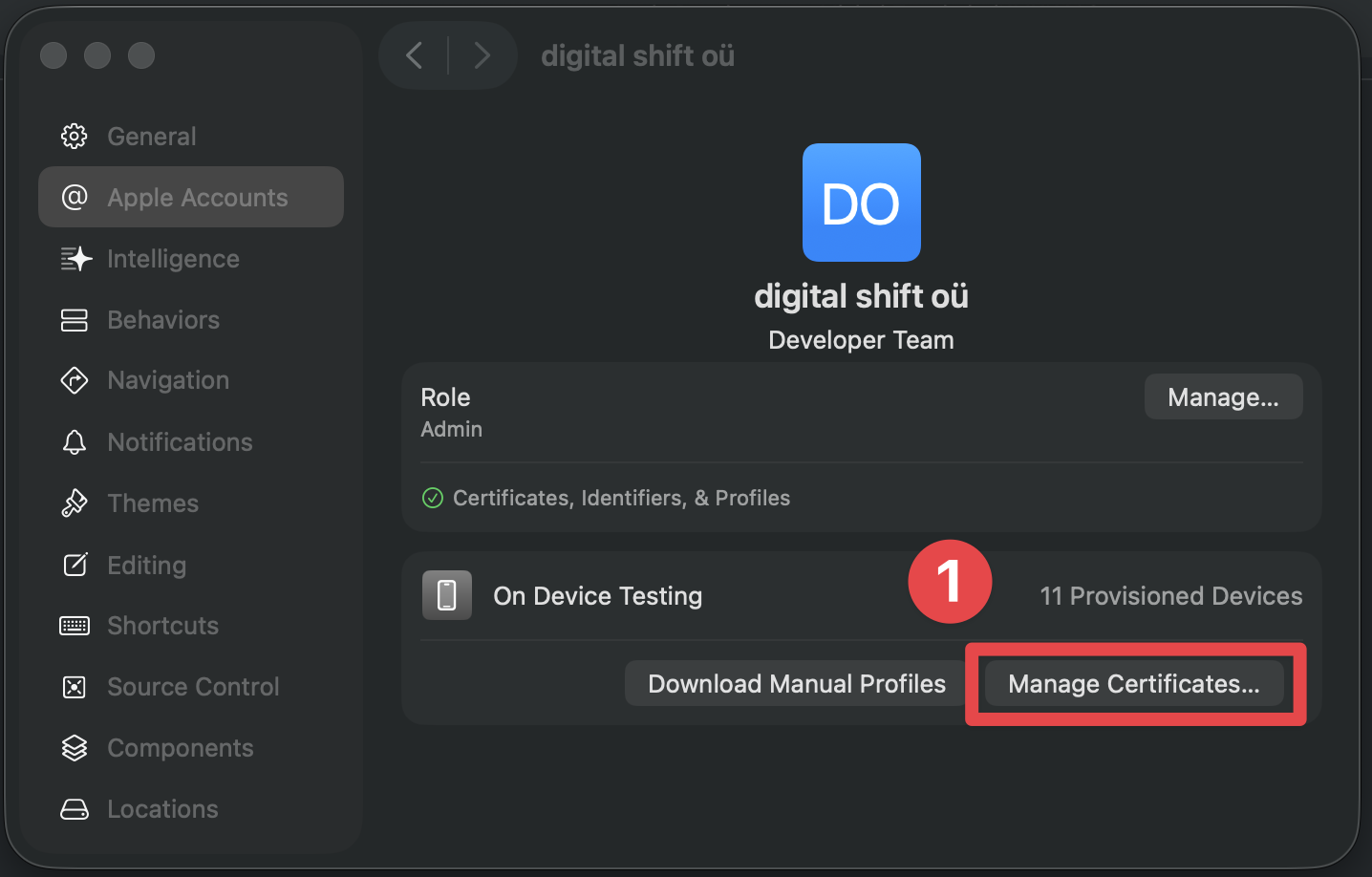 Xcode manage certificates