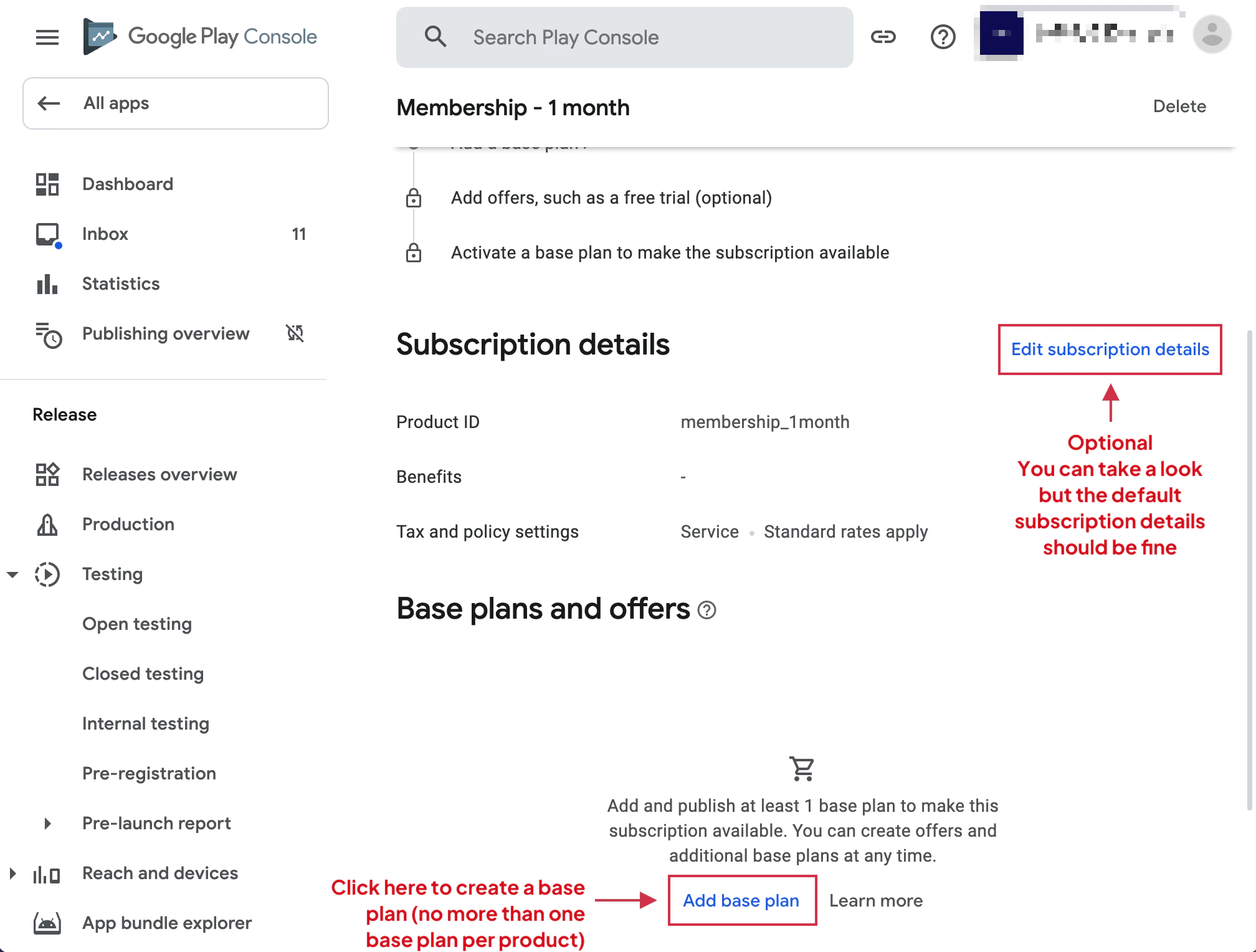 Enter subscription details