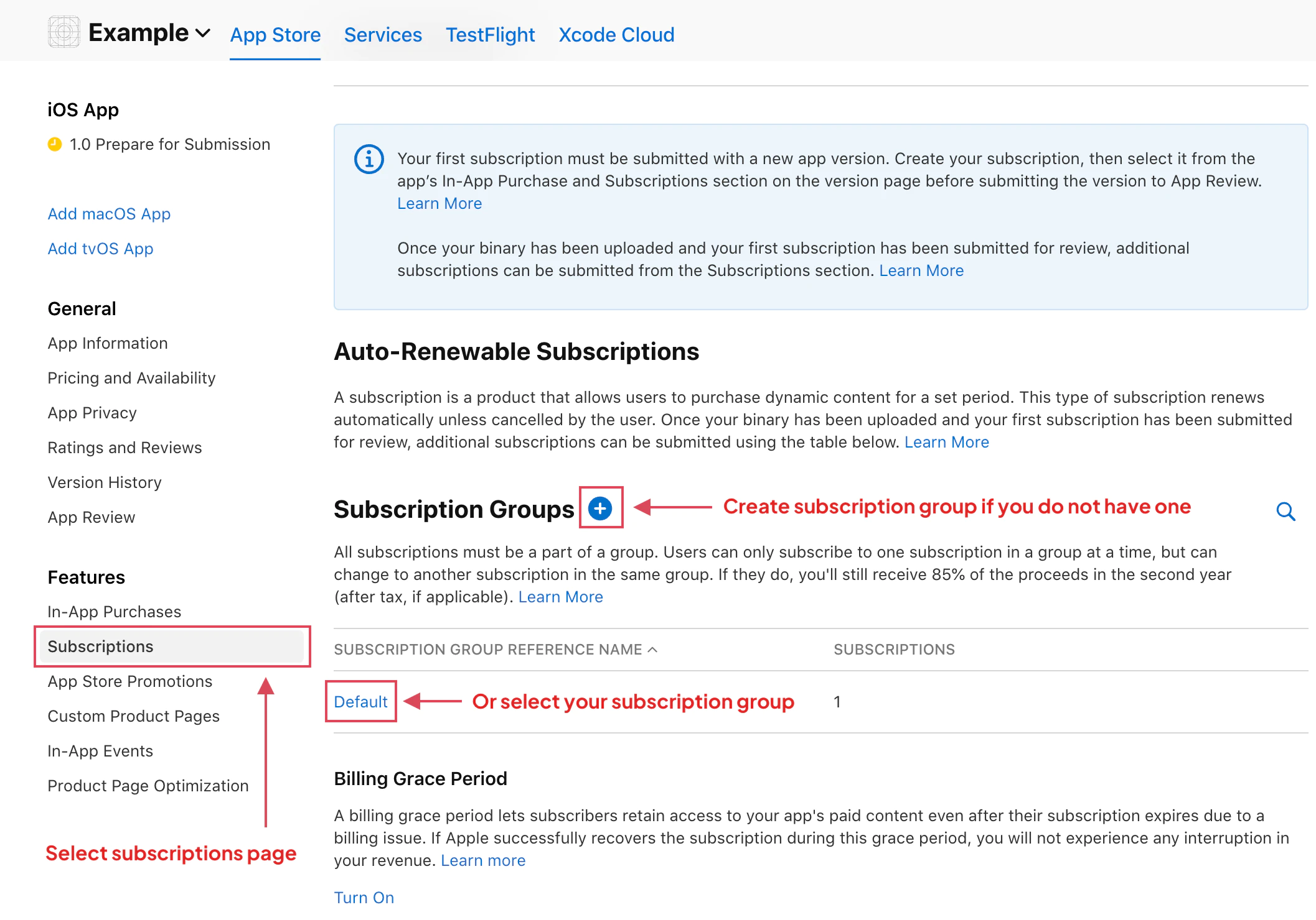 Navigate to subscriptions