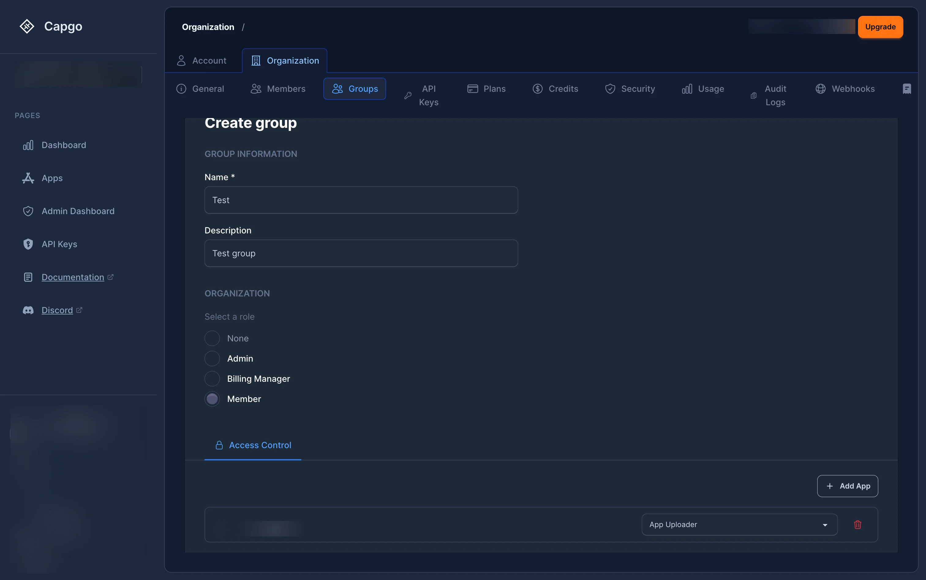 Create group page