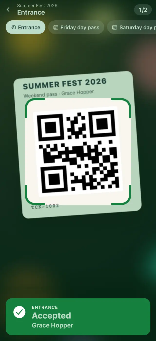 Simple Fest camera accepting a Summer Fest entrance QR code for Grace Hopper