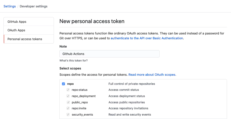 Create Personal access token
