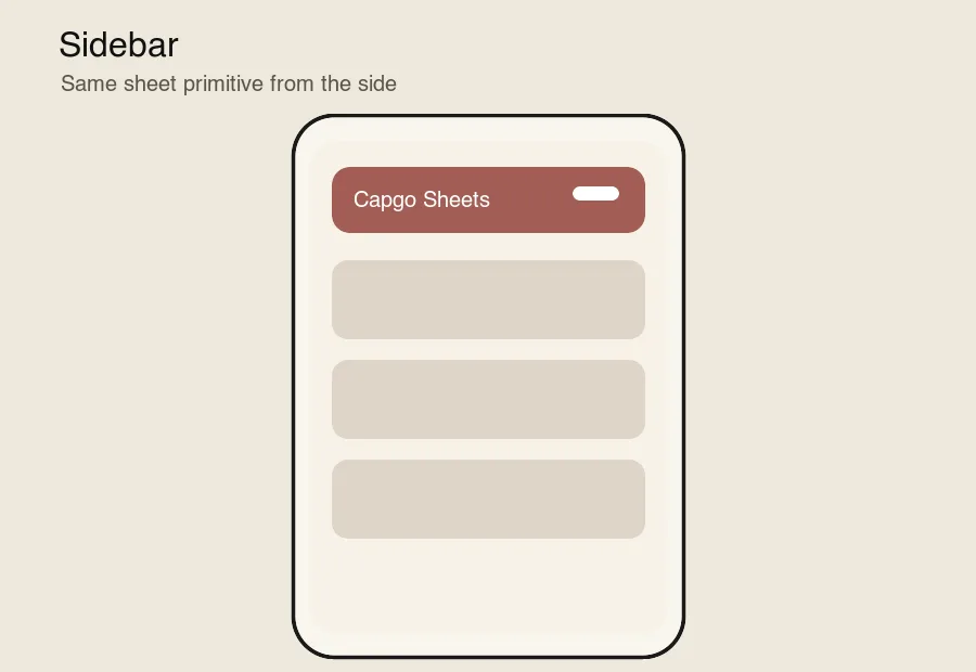 Animated Sidebar demo for @capgo/capacitor-sheets