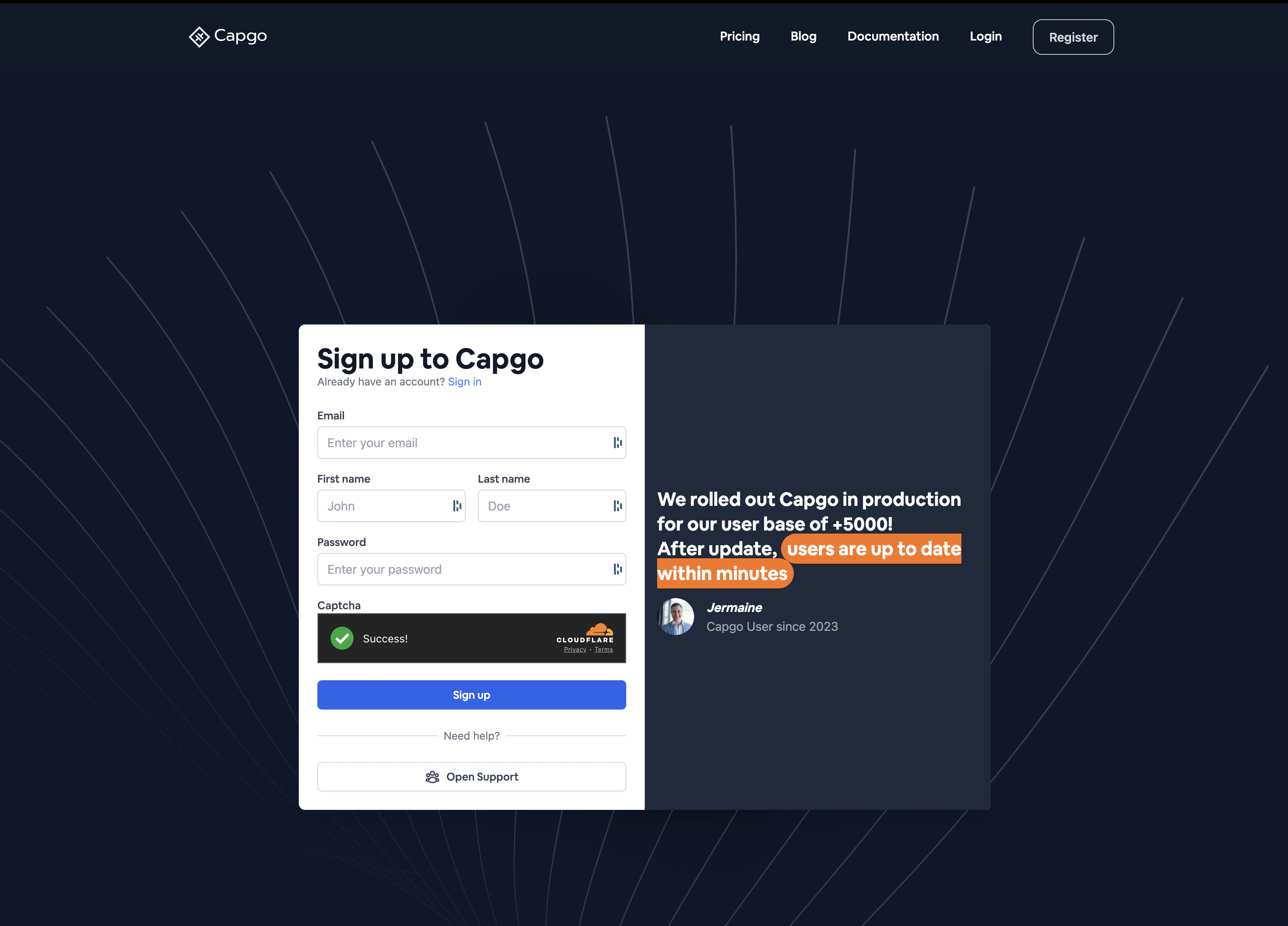 signup screenshot