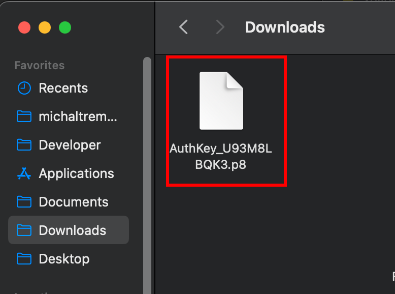 Downloaded key file