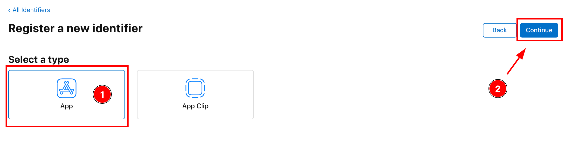 Selecting App type
