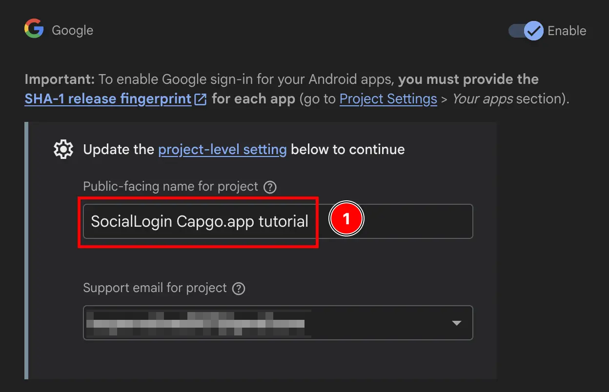 Firebase change public facing name