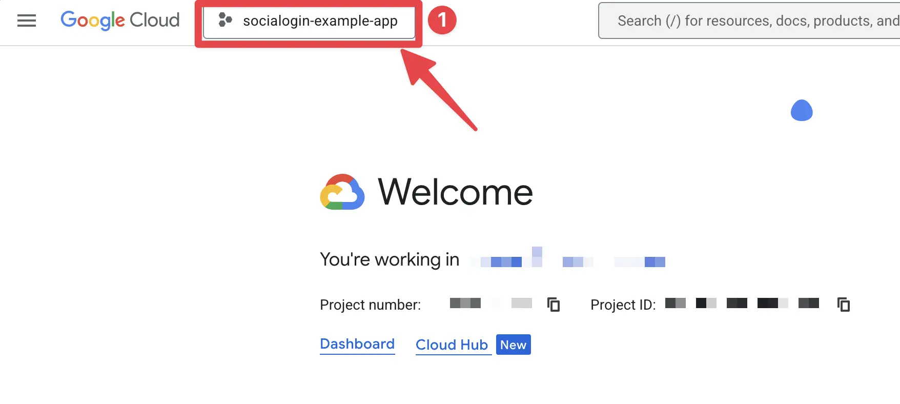 Google Cloud Console Project Selector