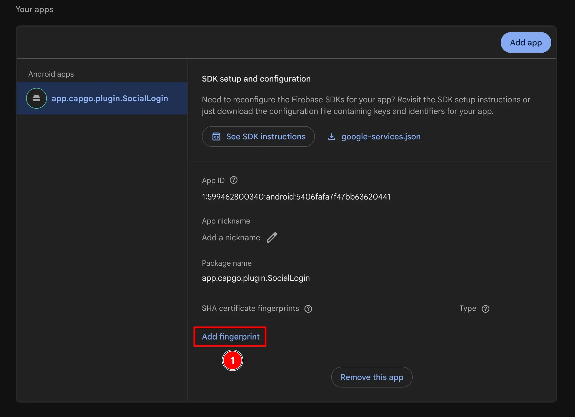 Firebase Add App Android Add Fingerprint Button