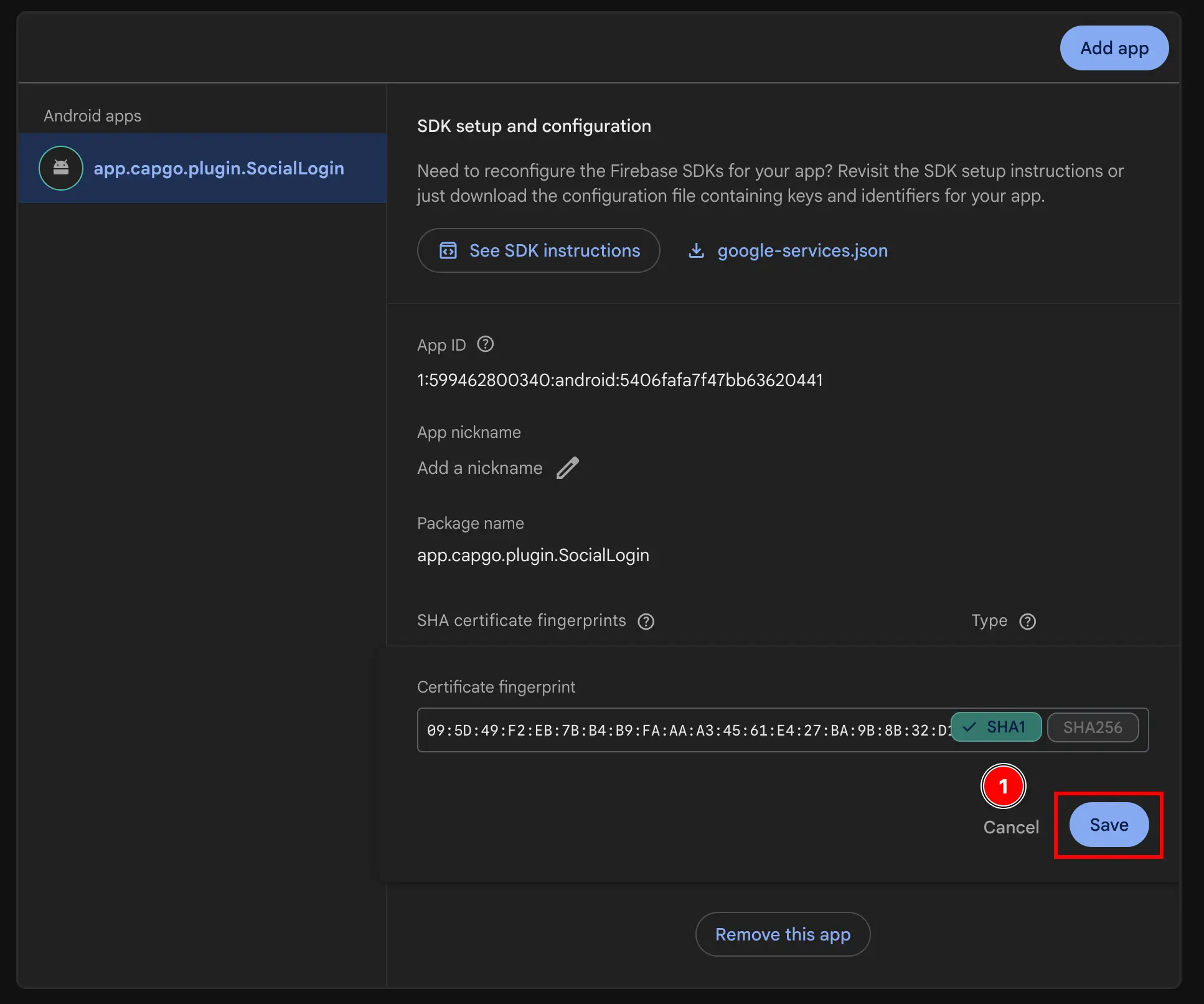Firebase Add App Android Add Fingerprint Save Button