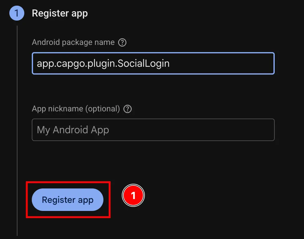 Firebase Add App Android Register Button