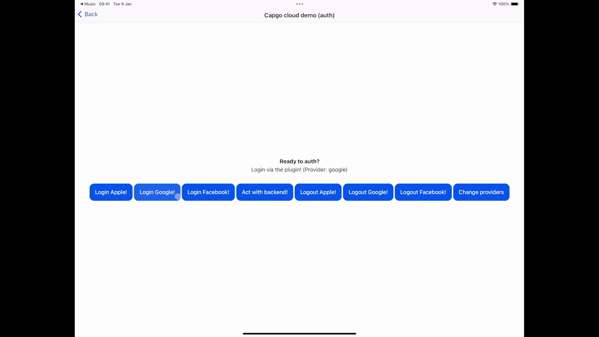 Demo of Google login flow on iOS showing sign-in process and successful authentication