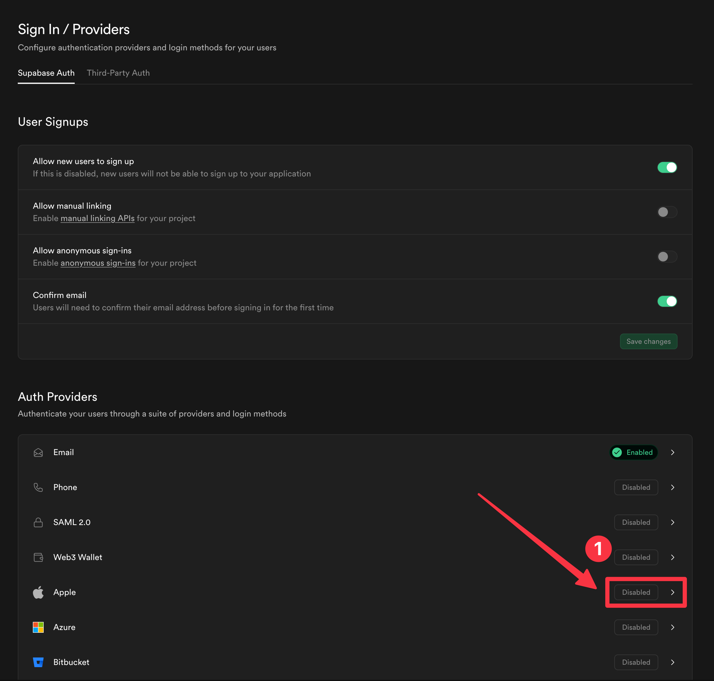 Supabase Apple-Anbieter