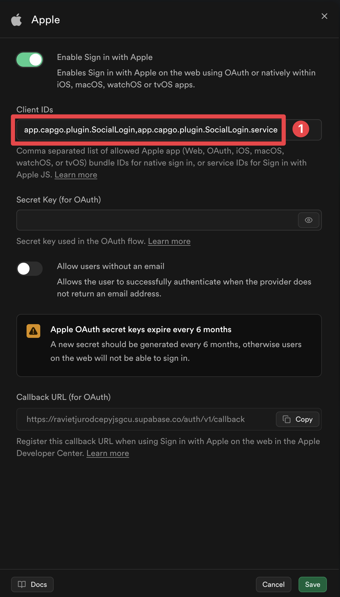 Supabase Apple-Anbieter Client-ID