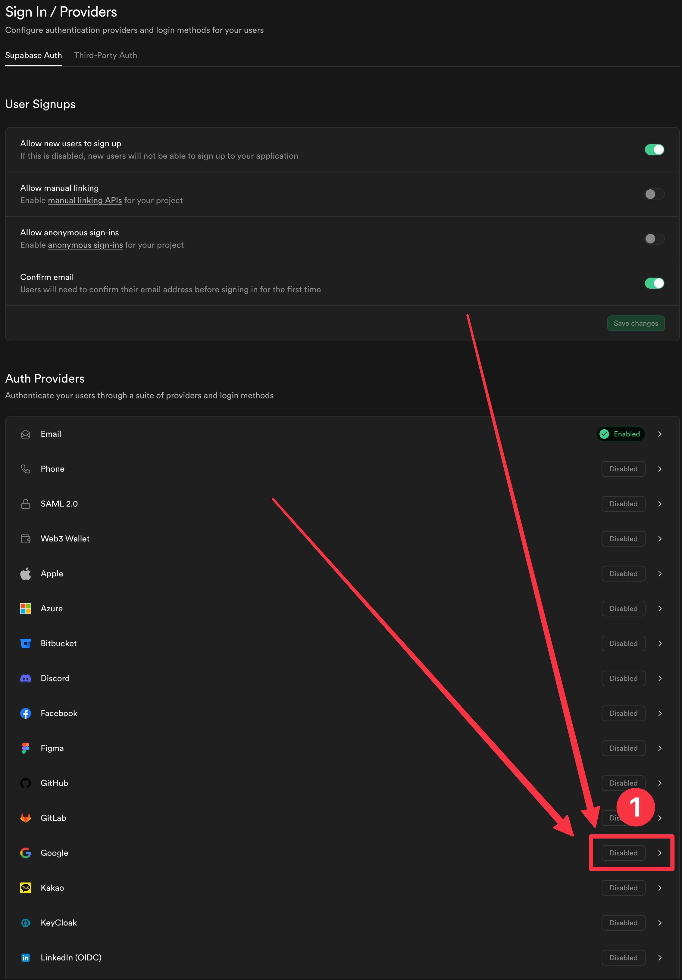 Fournisseur Google Supabase