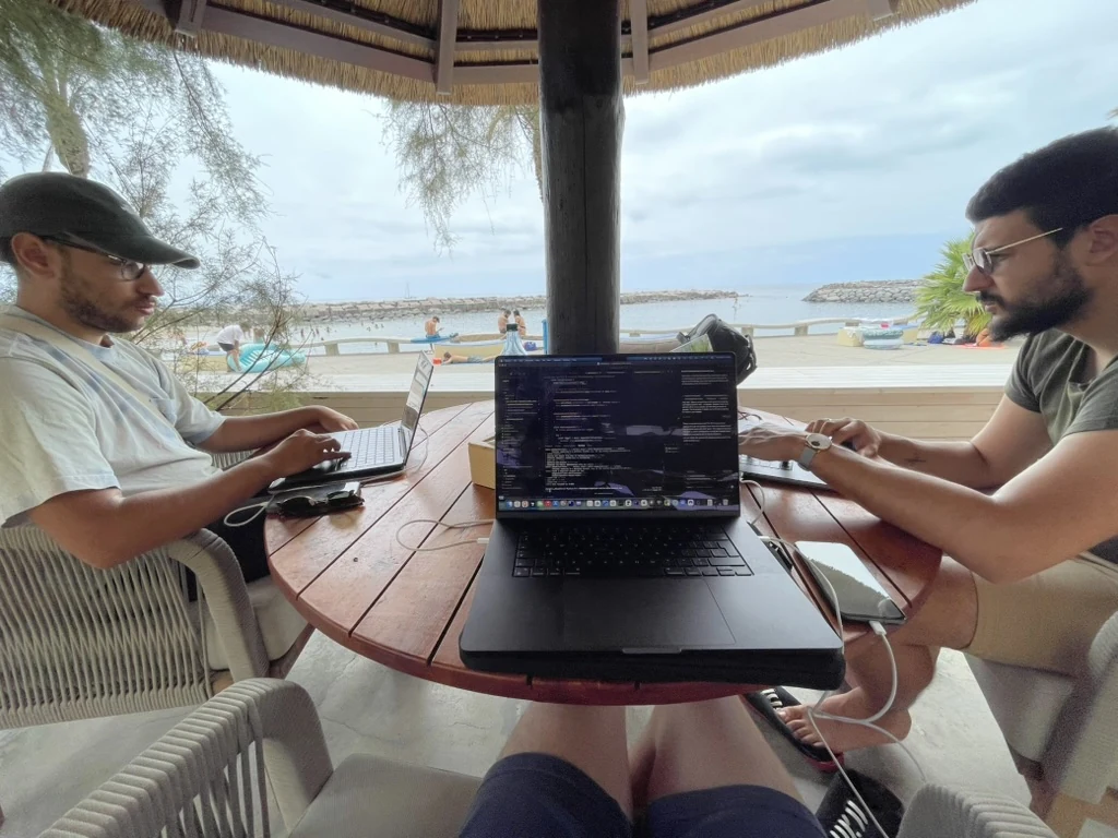Working from paradise - the team on Calheta beach