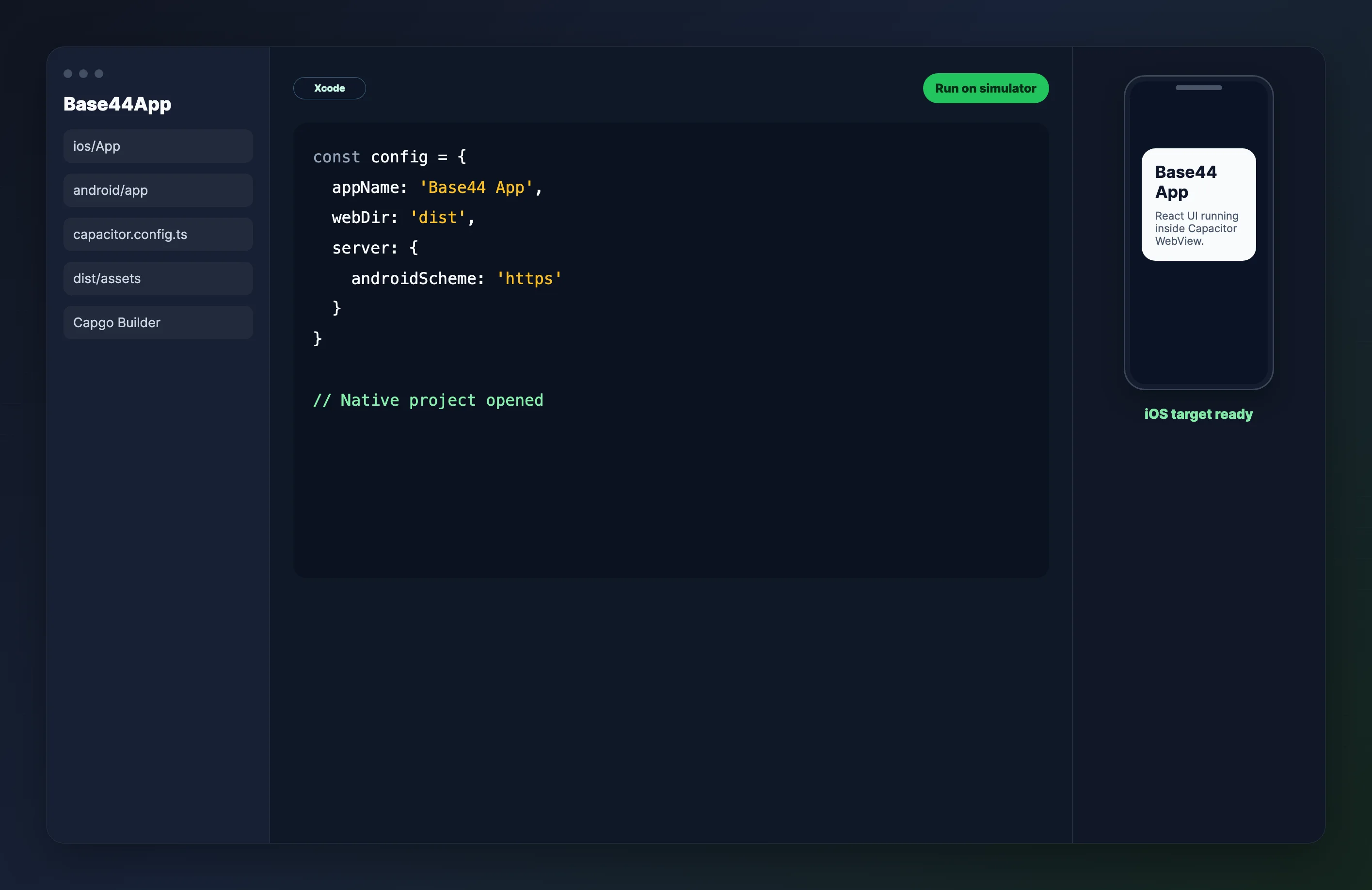Xcode opening a Base44 Capacitor project